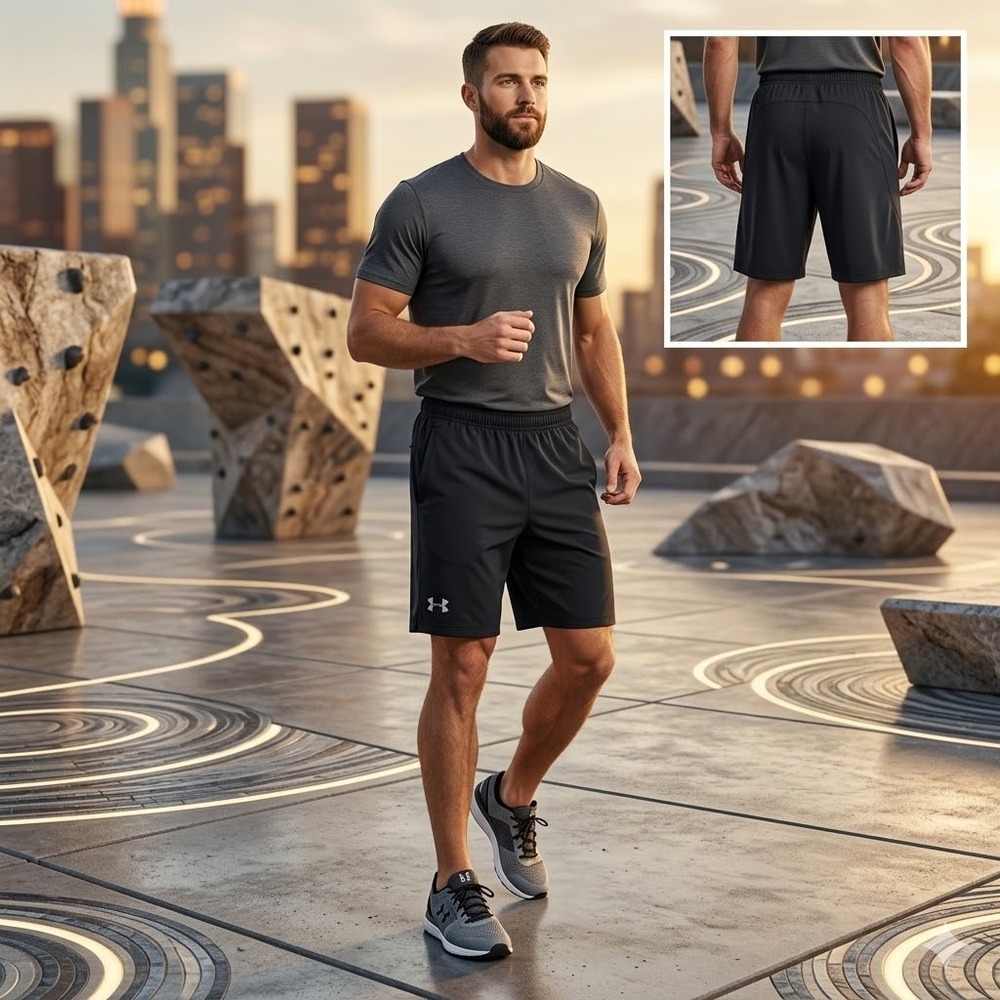 Under Armour Men Black Athletic Training Shorts Loose Fit Small Pockets HeatGear